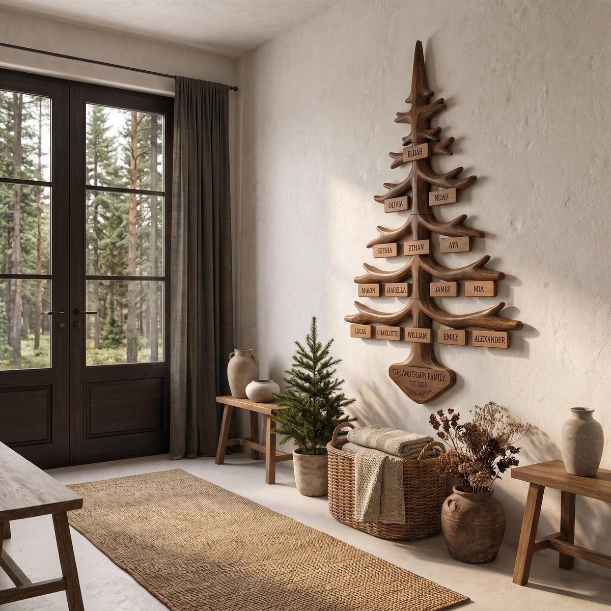 Organic Personalized Family Tree Wall Decor With Custom Name Plaques For Living Room And Entryway SINLHAWA151