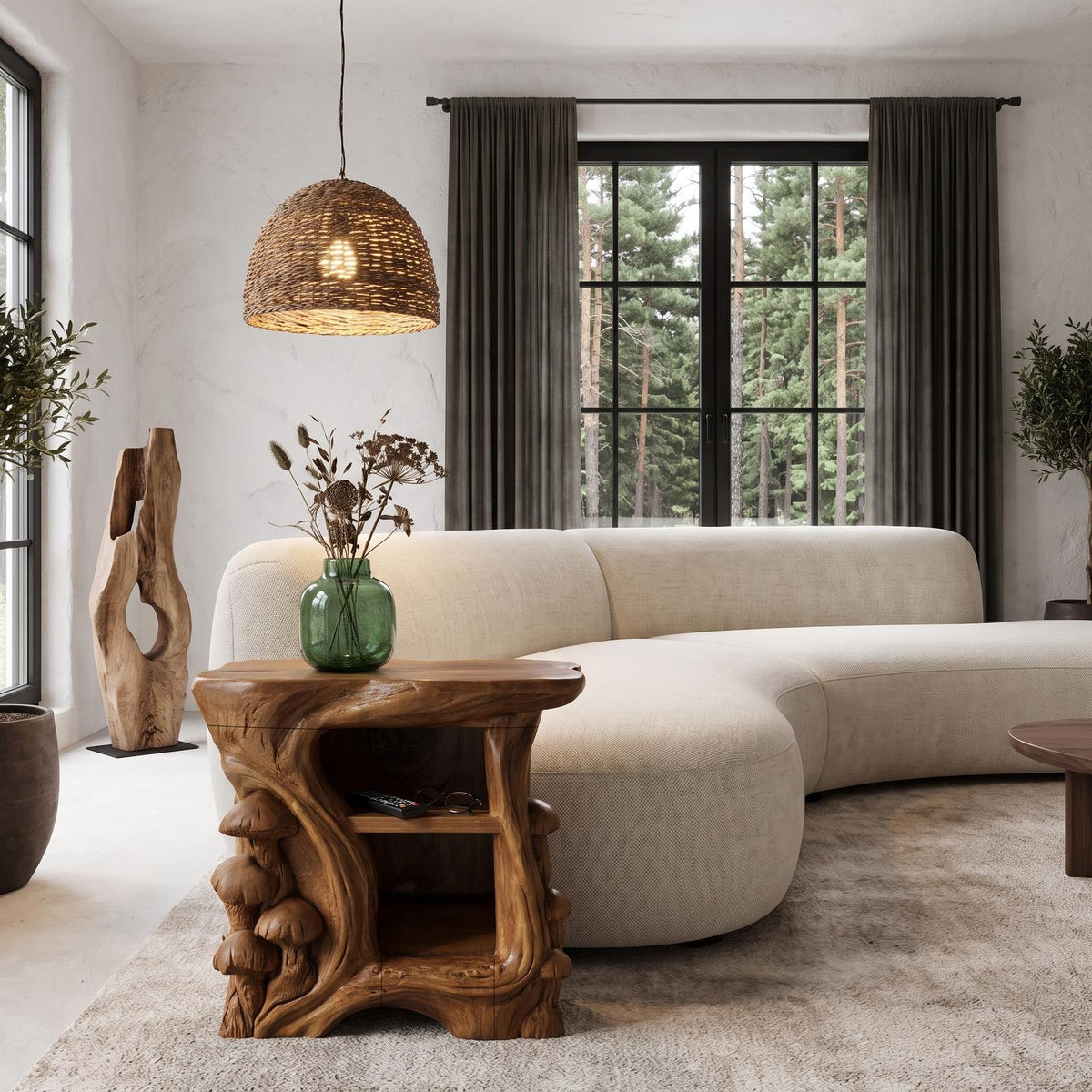 Organic Solid Wood Bedside Table With Sculptural Tree Branch Base SINLHASTA278