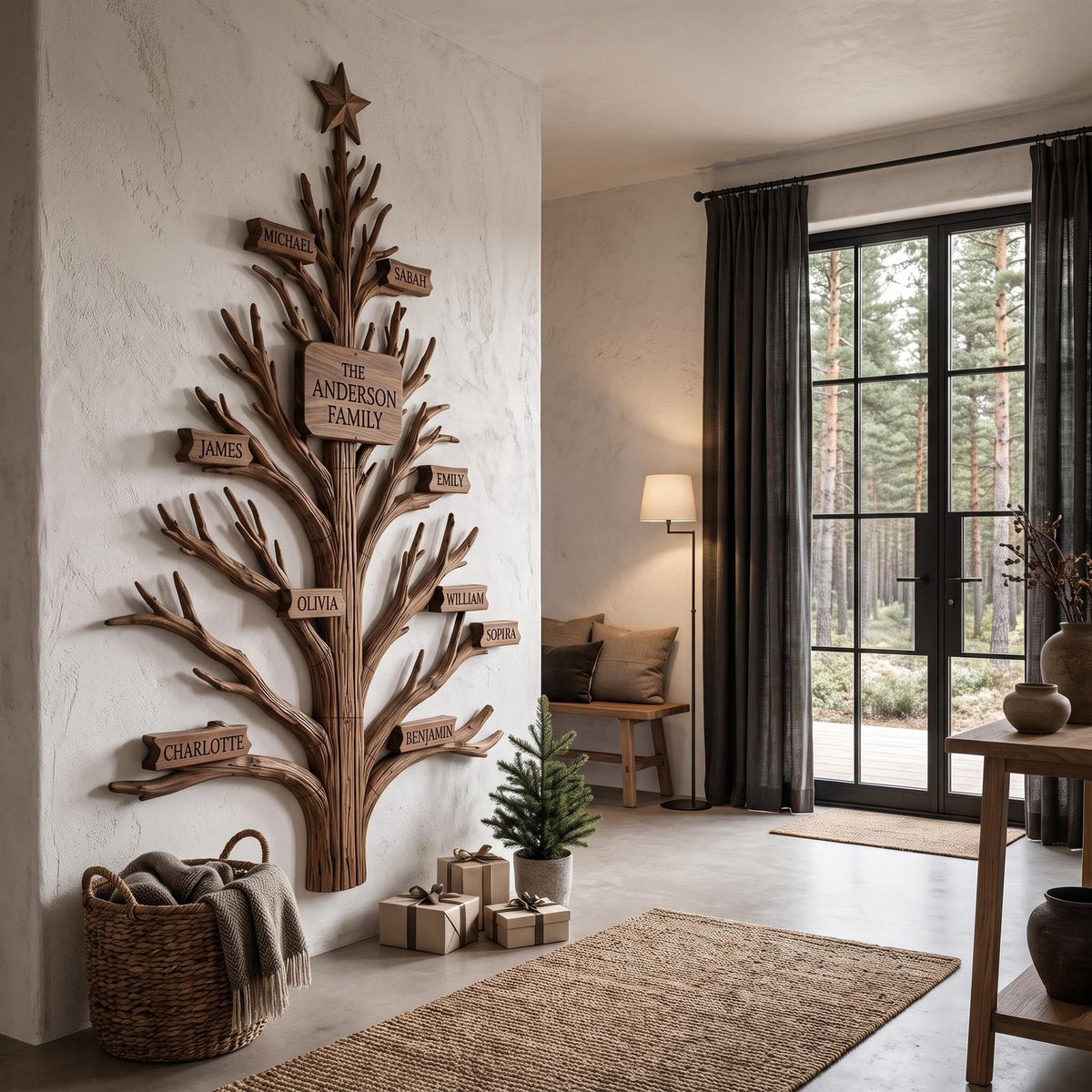 Rustic Family Tree Wall Decor With Personalized Family Name For Entryway And Living Room
