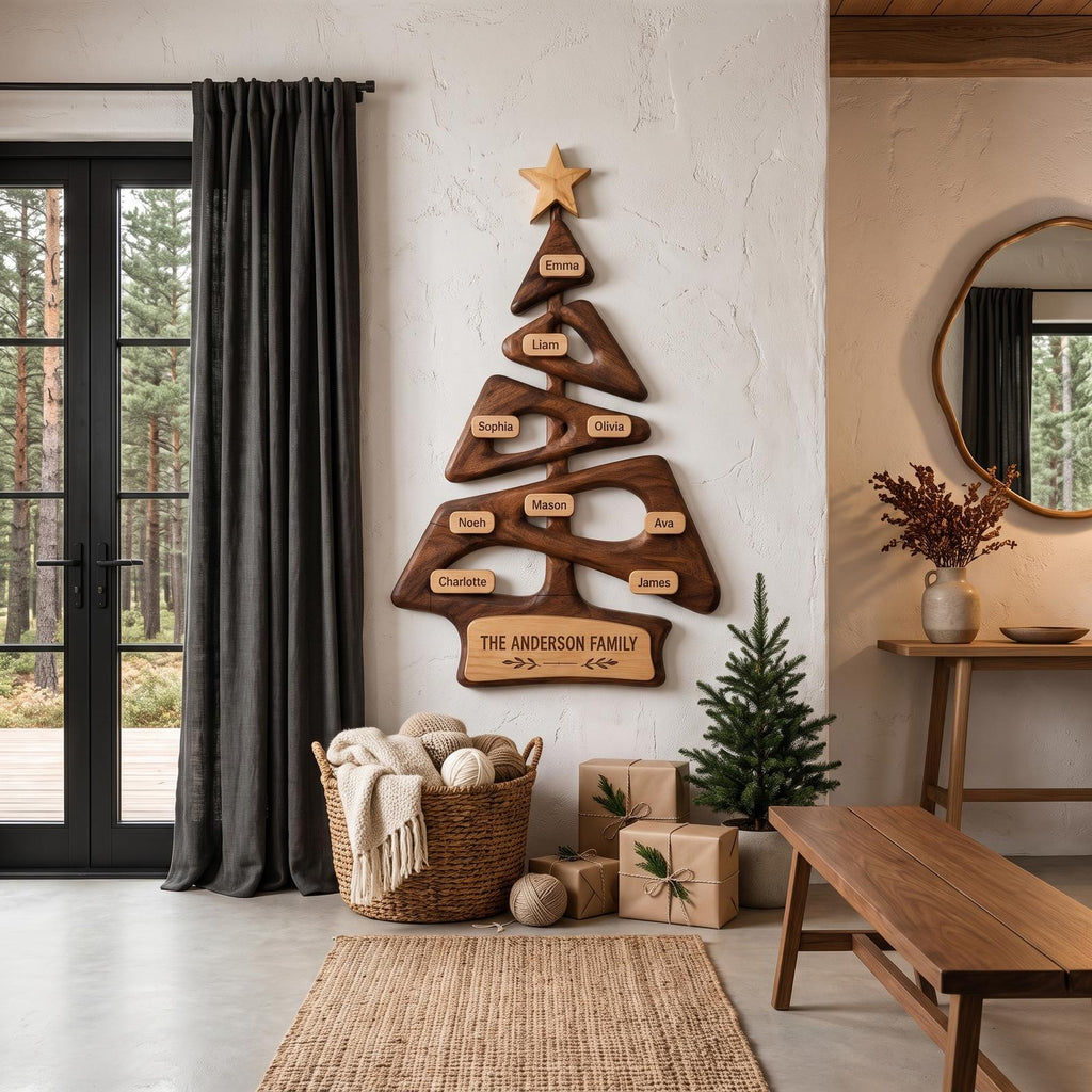 Organic Family Tree Wall Art With Custom Family Name Sign For Living Room And Foyer