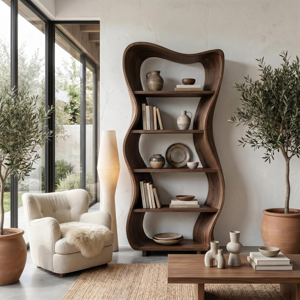 Sculptural Tree Shelf, Organic Solid Wood Bookcase and Display Rack for Living Room & Reading Corner