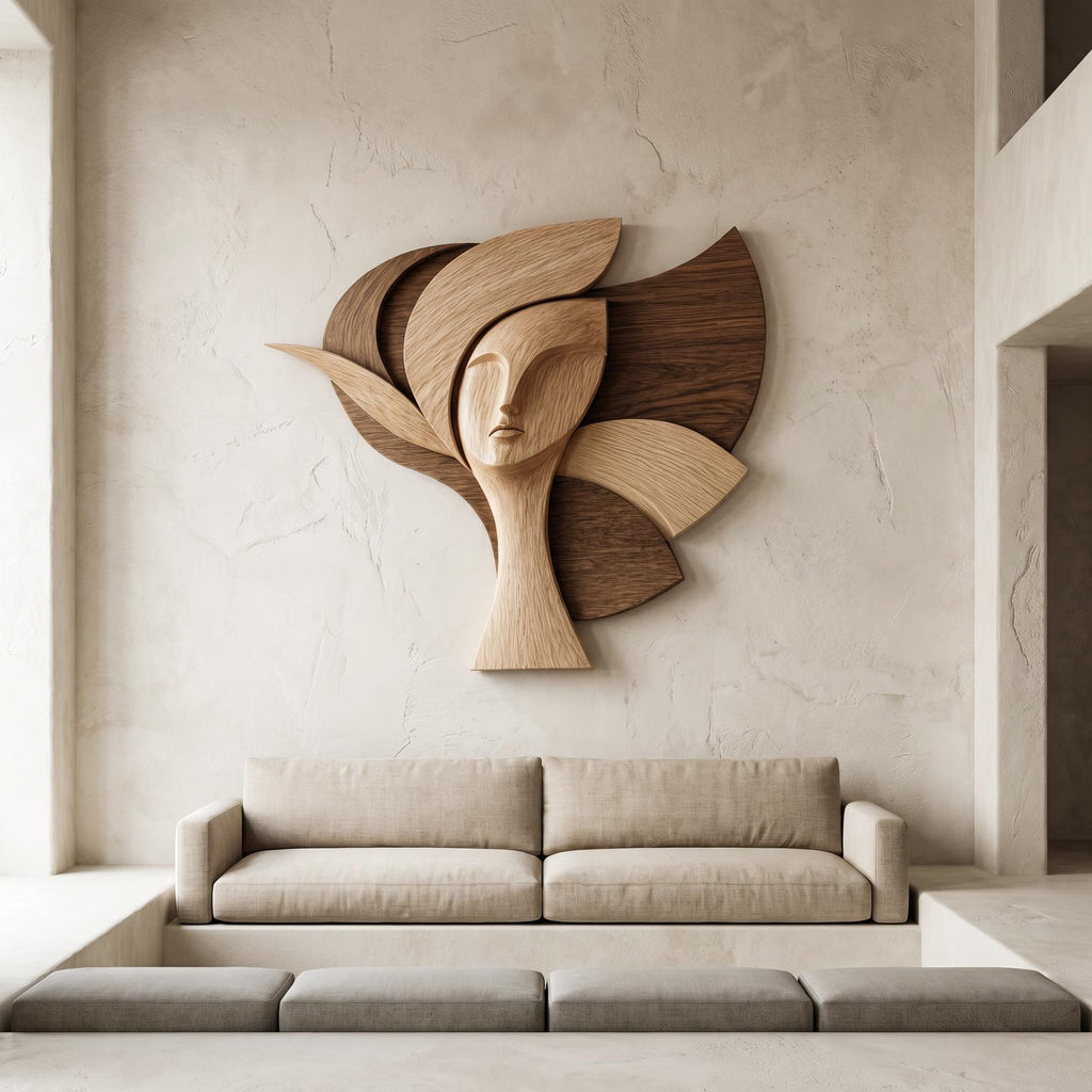 Spry Interior Statement Woman Face Wood Wall Decor, Abstract Handcrafted Wooden Silhouette Sculpture Art Panel for Living Room, SINLHAWD071