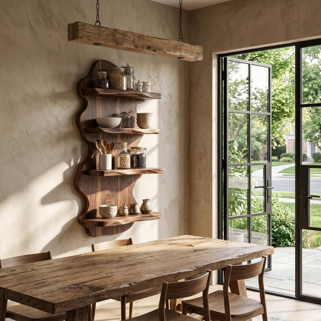 Sculptural Floating Shelf With Organic Wooden Form For Living Room And Kitchen