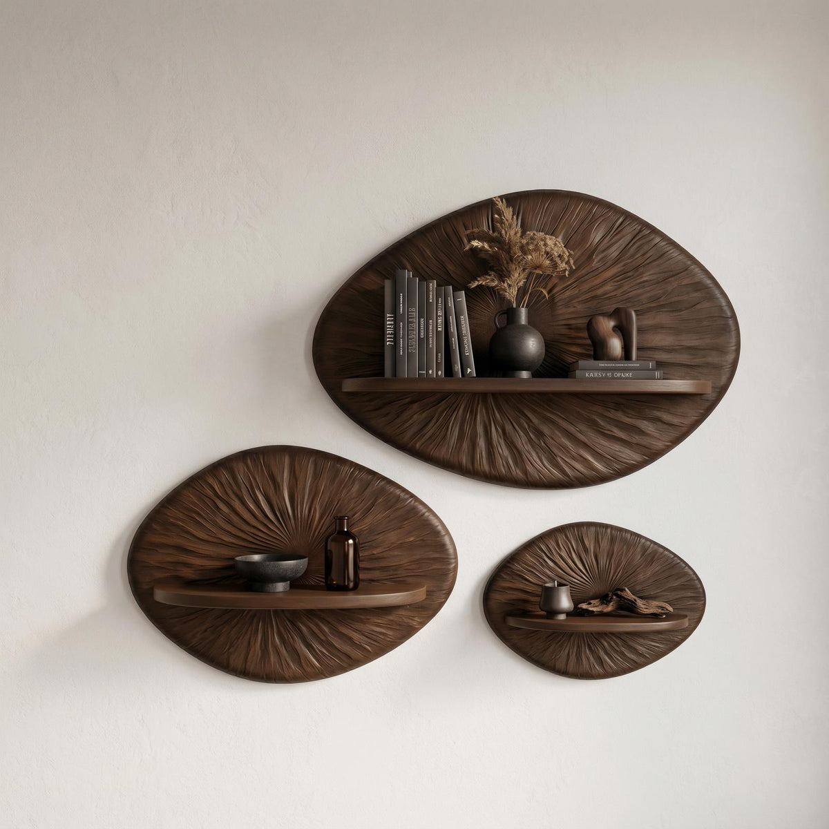 Round Sunburst Floating Wall Shelf, Decorative Handcrafted Solid Wood Display Ledge for Living Room