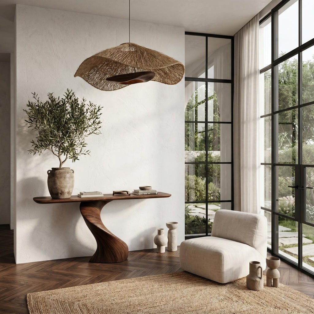 Modern Organic Console Table with Sculptural Twisted Solid Wood Base, Entryway Hallway Sofa Accent Table