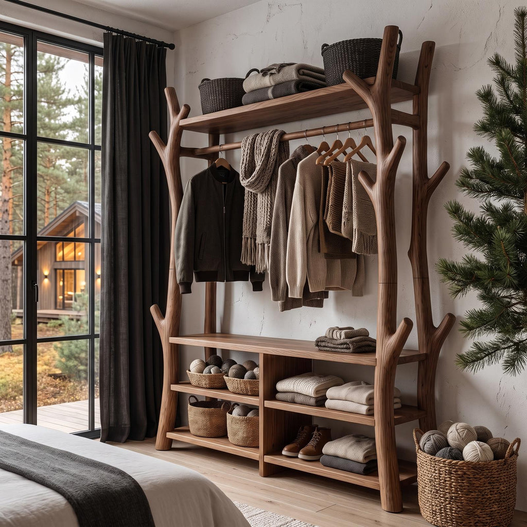 Rustic Tree Coat Rack Shoe Bench Open Storage For Entryway Hallway
