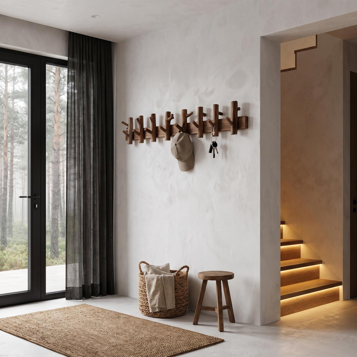 Rustic Wooden Wall Mounted Coat Rack Hook Organizer For Entryway Hallway