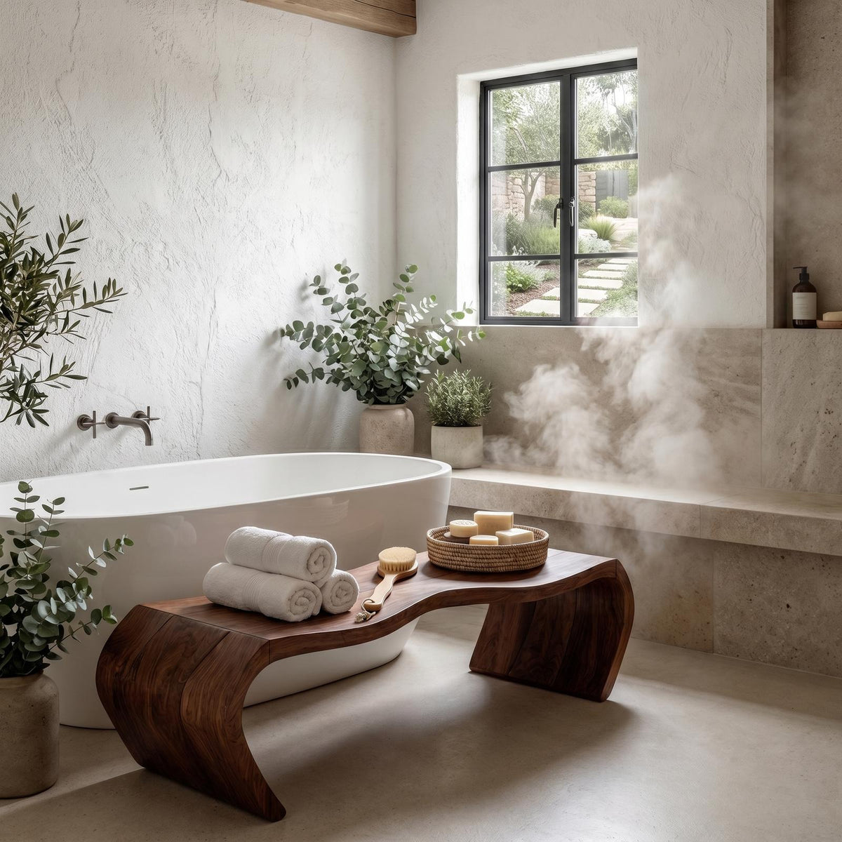 Handcrafted Solid Wood Shower Bench, Waterproof Spa Bath Seat Stool for Bathroom and Sauna, Natural Finish