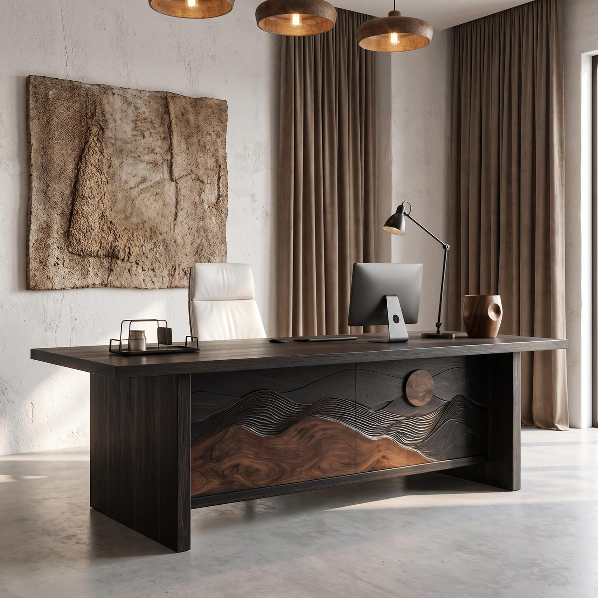 Sculptural Writing Desk Handcrafted Solid Wood Design For Workspace