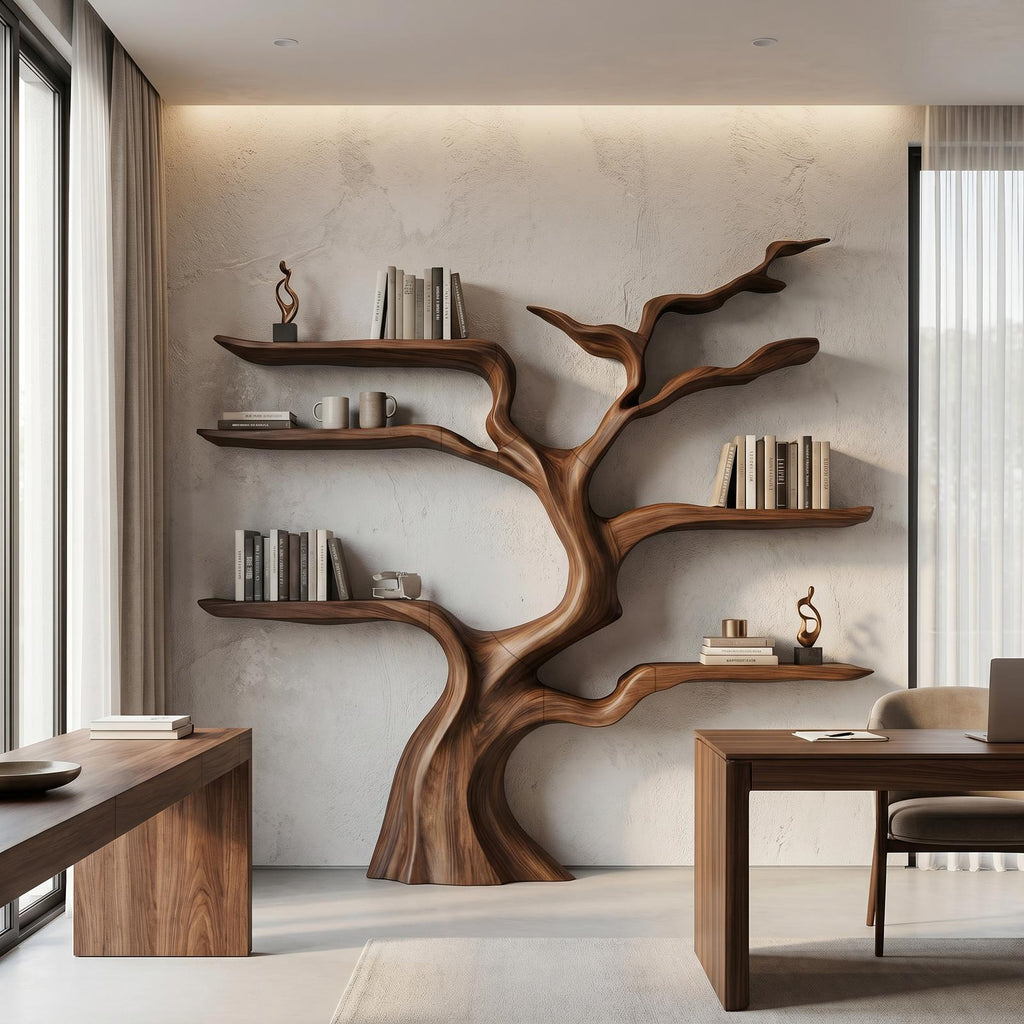 Nature-Inspired Tree Bookshelf, Floating Wooden Shelves, Tree-Shaped Bookcase for Wall