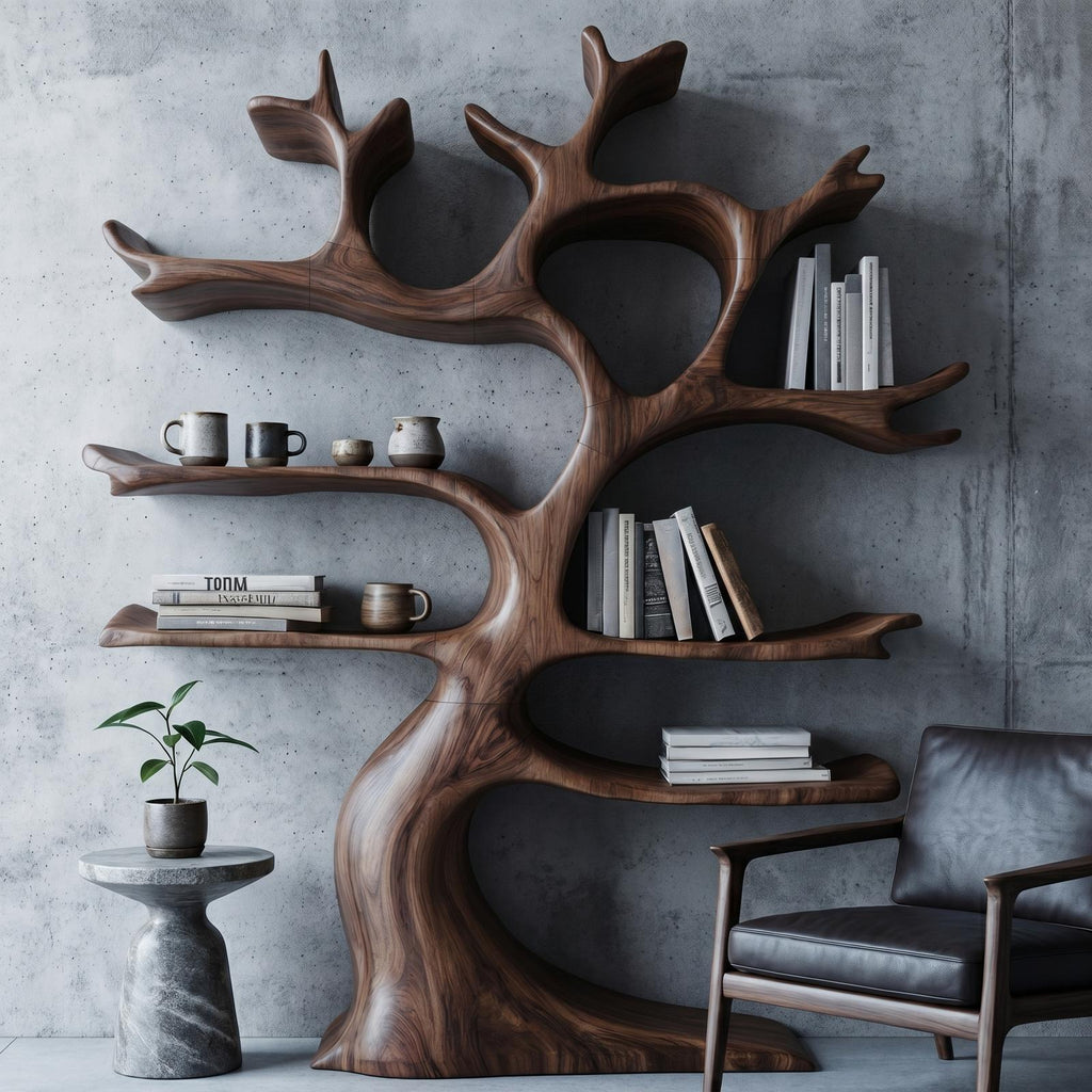 Organic Modern Tree Wall Shelf, Branch-Inspired Bookcase & Floating Storage Display