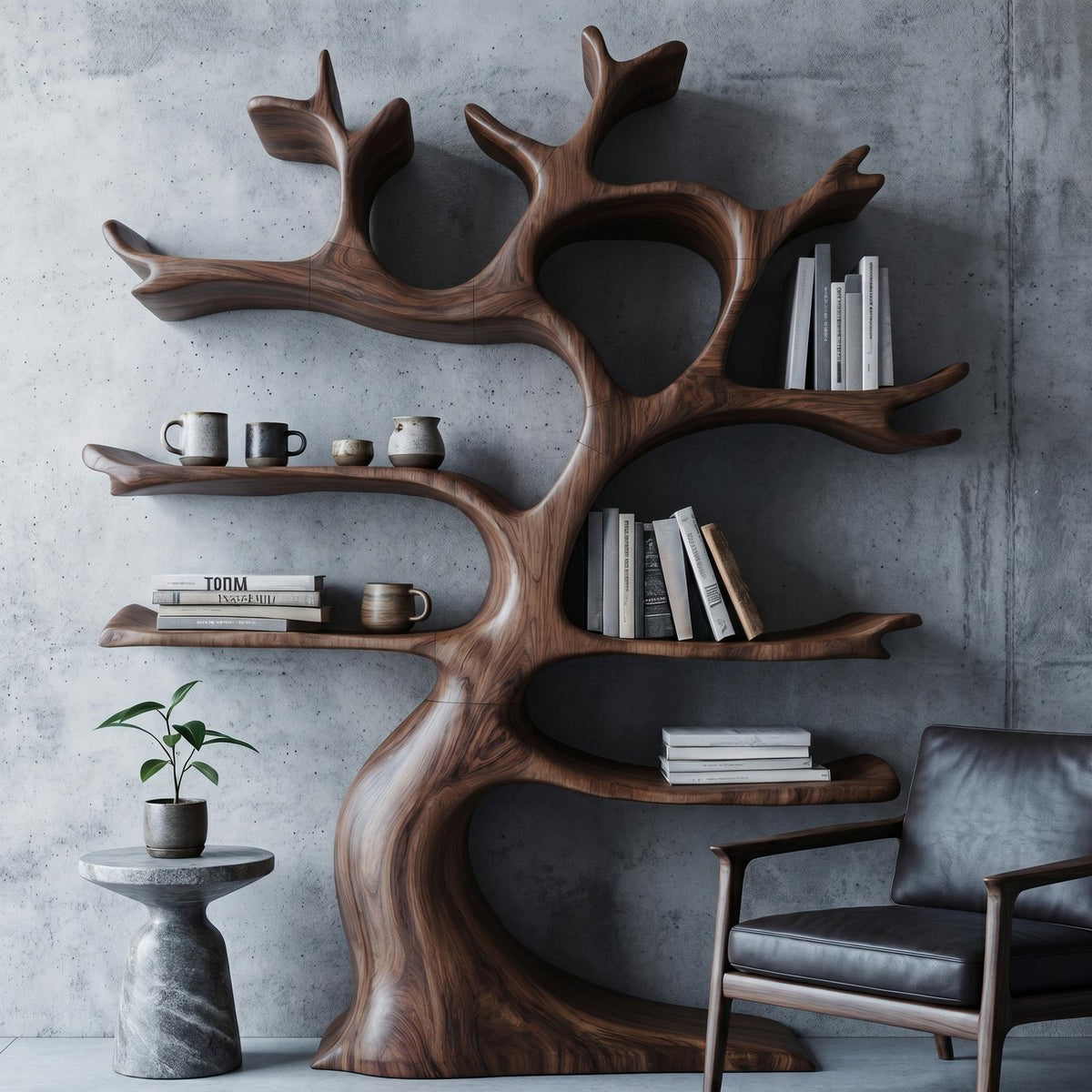 Organic Modern Tree Wall Shelf, Branch-Inspired Bookcase & Floating Storage Display