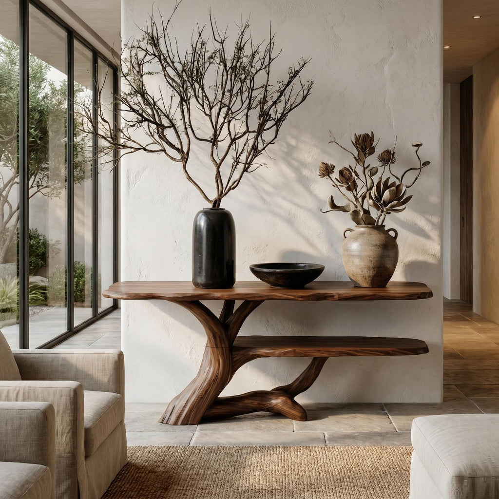 Nature-Inspired Wood Console Table with Open Shelf Storage for Living Room Entryway & Foyer, Rustic Modern Accent