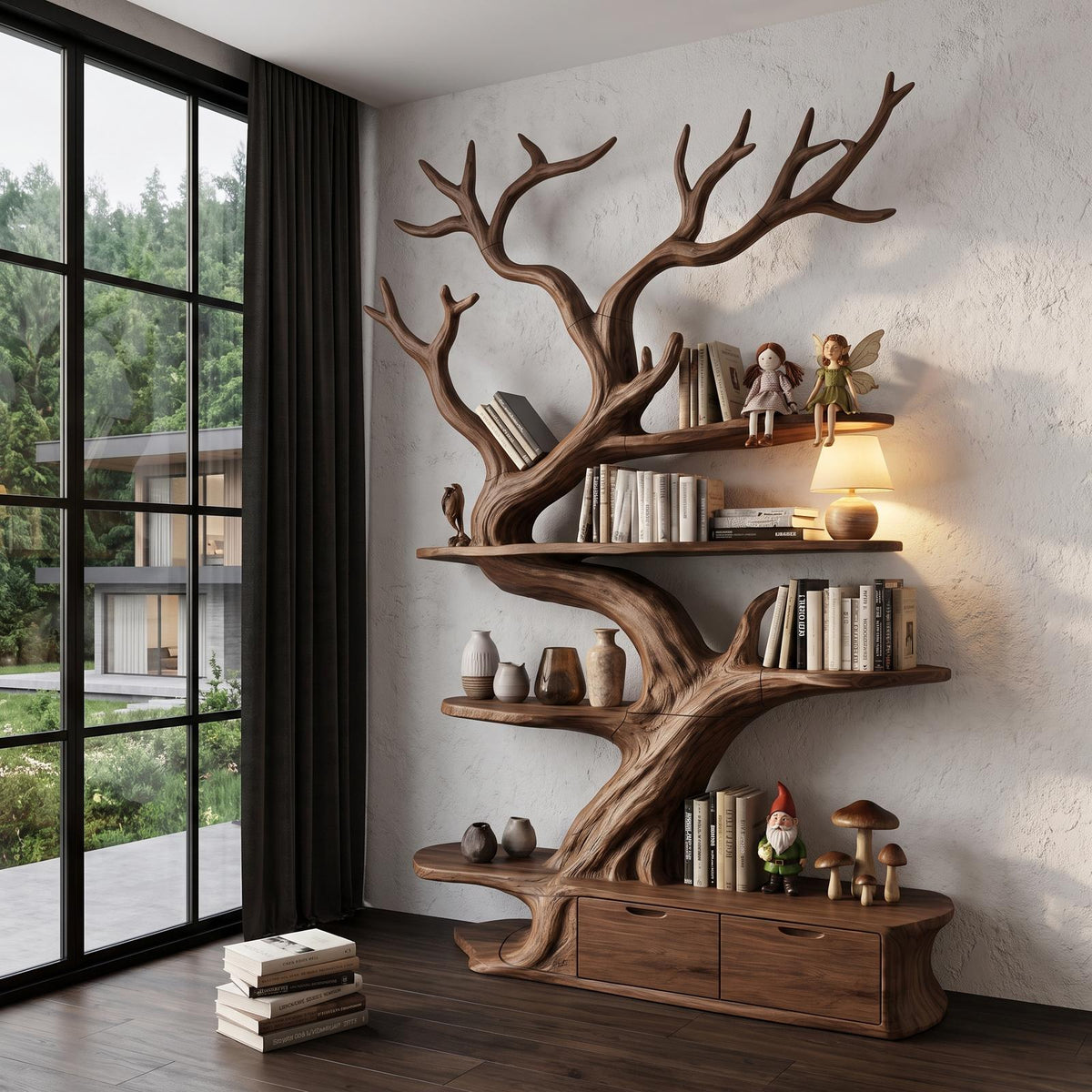 Sculptural Tree Bookshelf Handcrafted Tree Branch Design For Home Office