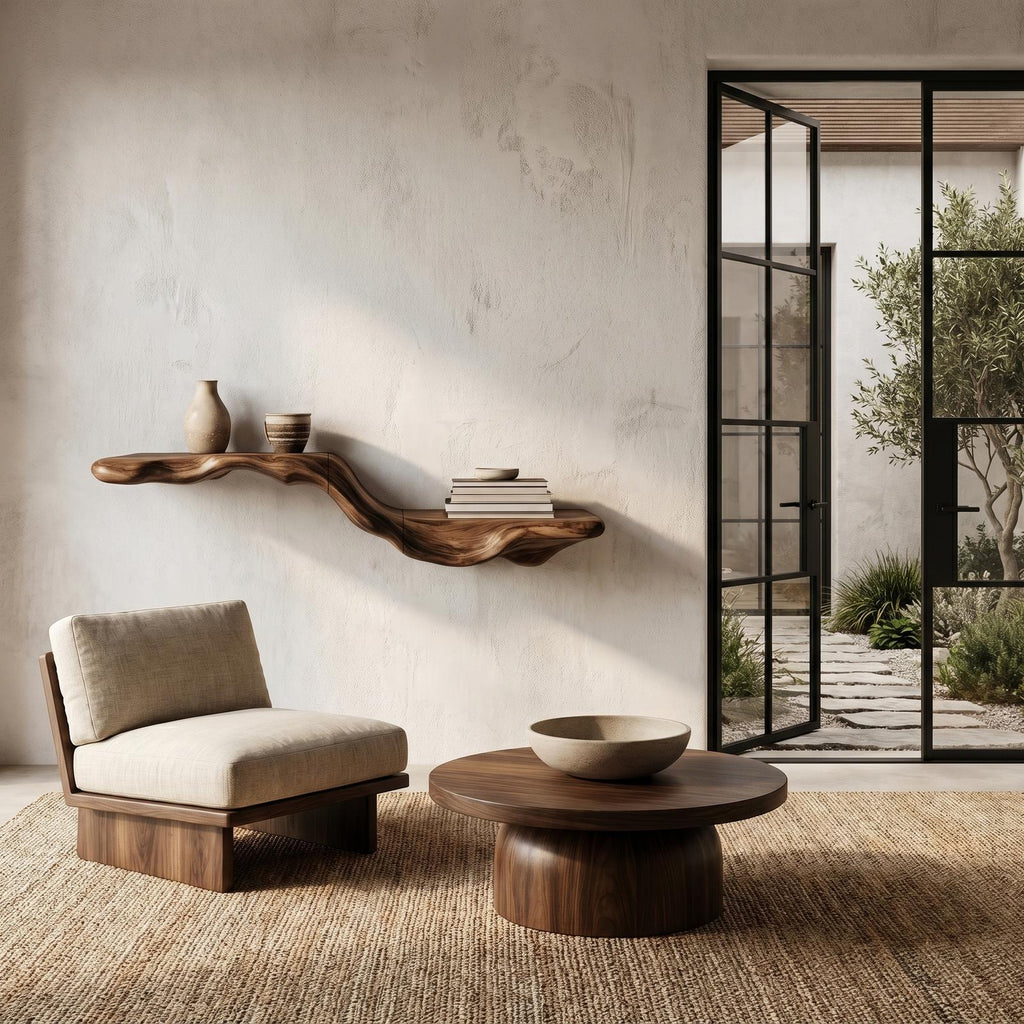 Organic Floating Shelf with Flowing Tree Branch Design, Wall Mounted Wood Display Shelf