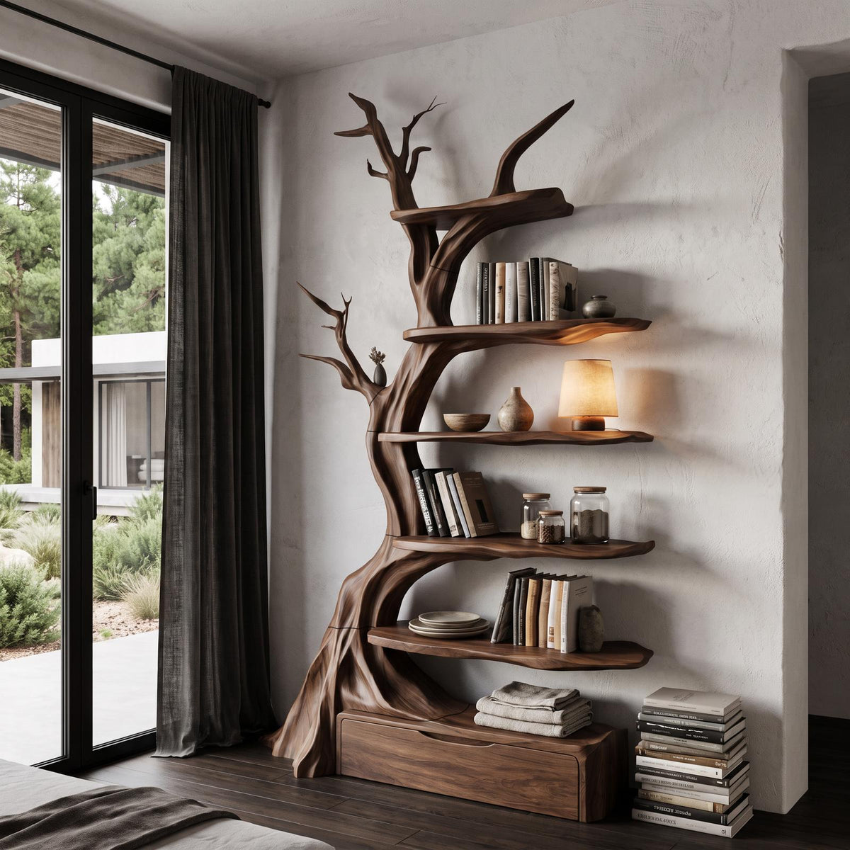 Organic Tree Bookshelf Handcrafted Sculptural Design For Living Room