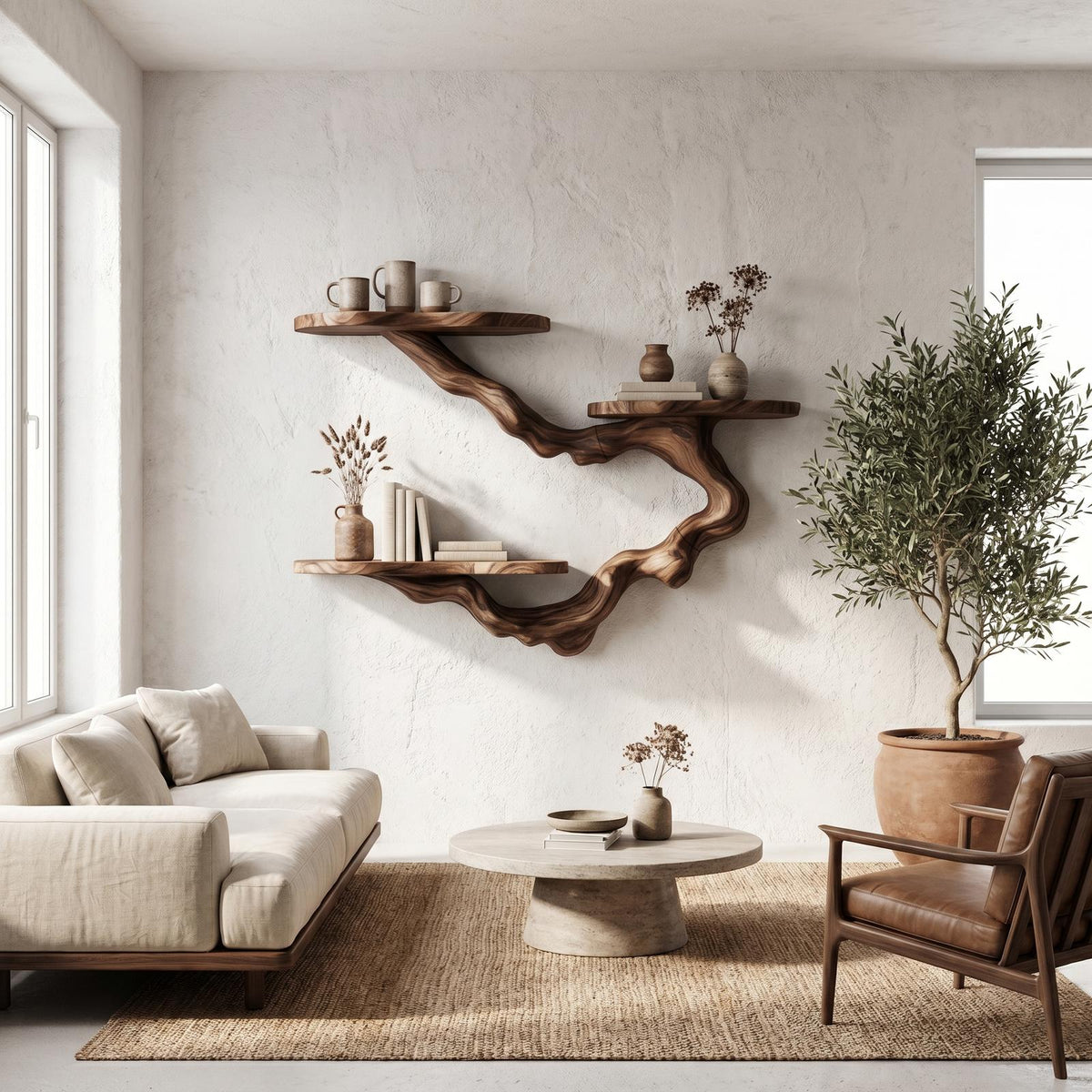 Rustic Floating Shelf with Display Storage, Solid Wood Wall Mounted Organizer Ledge