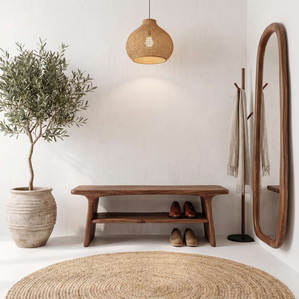 Rustic Shoe Bench with Natural Wood Storage, Handcrafted Entryway Sitting Bench