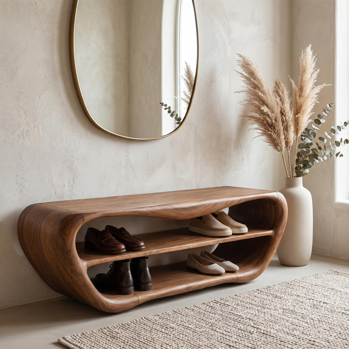 Handcrafted Shoe Bench with Open Storage, Rustic Wooden Entryway Sitting Bench Organizer