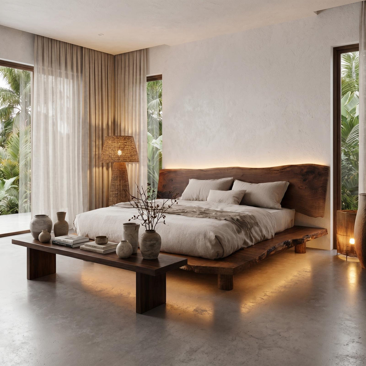 Rustic Bed Frame With Live Edge Headboard For Bedroom SINLHAWB122