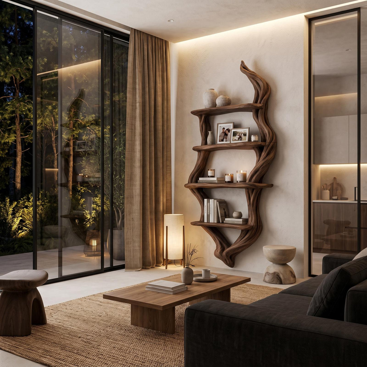 Rustic Wall Bookshelf Handcrafted Tree Branch Design For Living Room