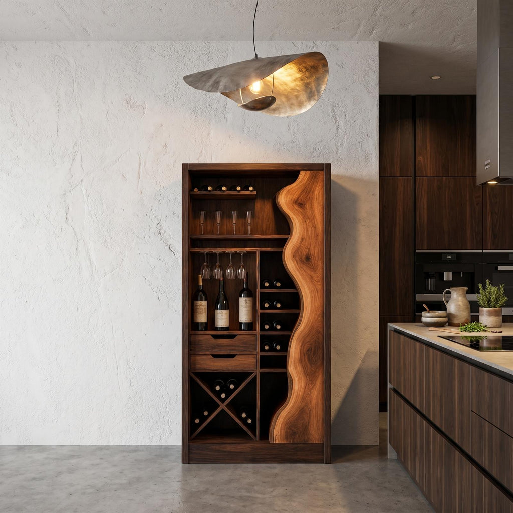 Farmhouse Wood Wine Cabinet with Built-In Bottle Storage, Bar Sideboard Buffet for Dining Room