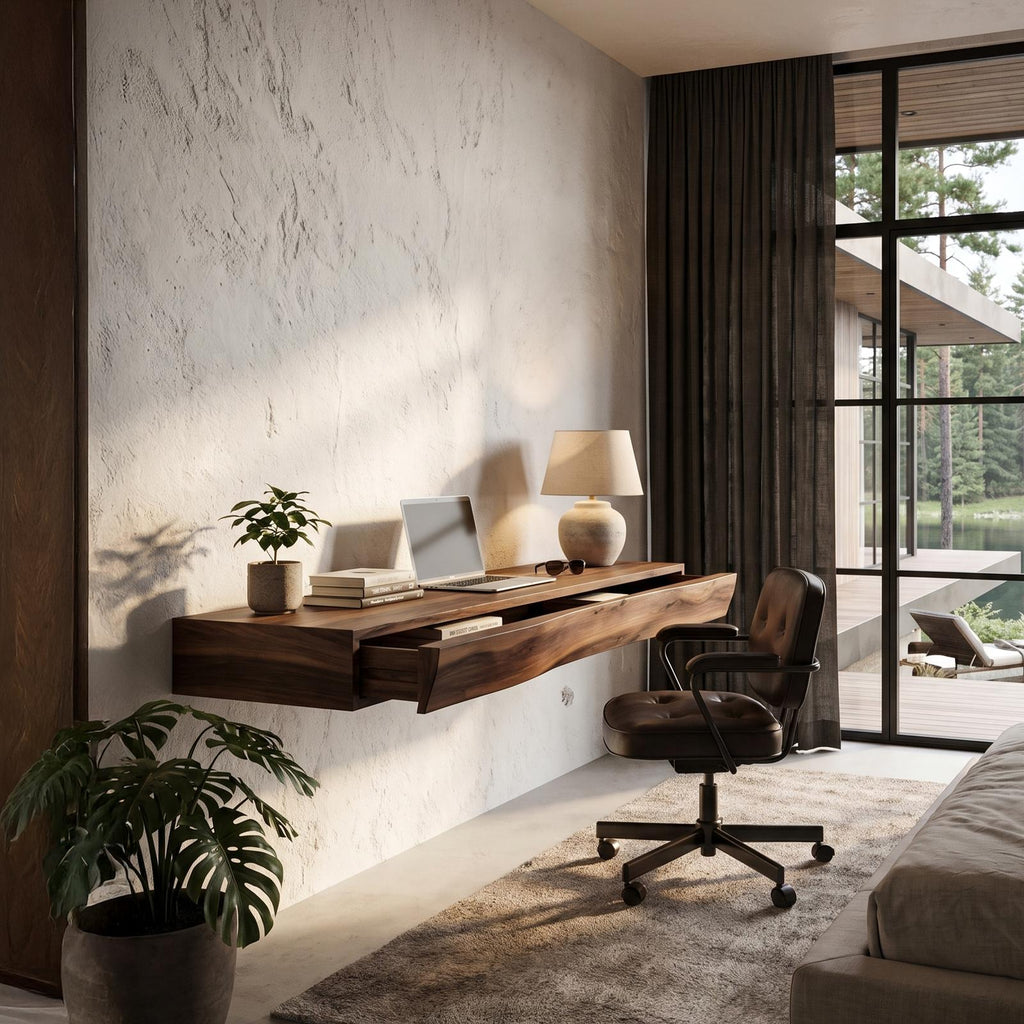 Rustic Floating Desk With Live Edge Design For Home Office And Workspace