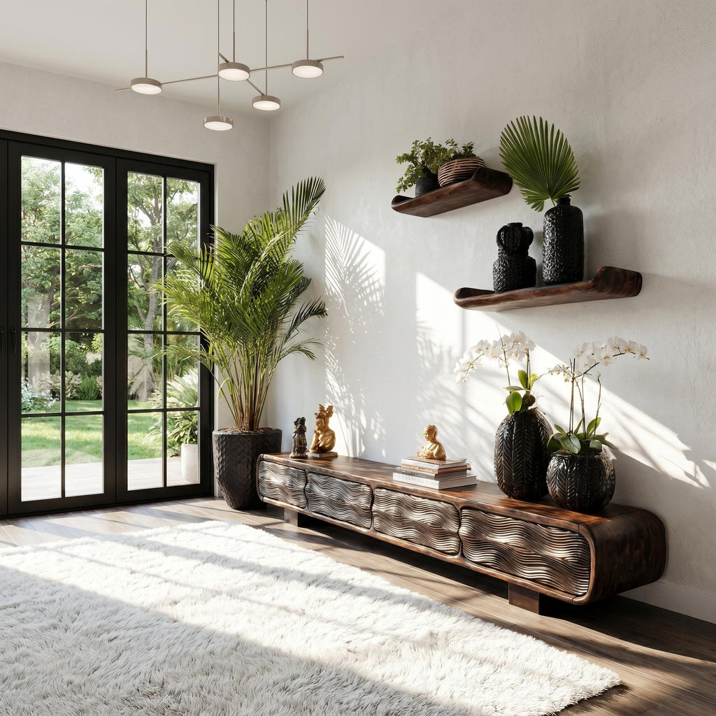 Rustic Solid Wood TV Cabinet, Handcrafted Log Style Media Console Board with Storage for Living Room, Model