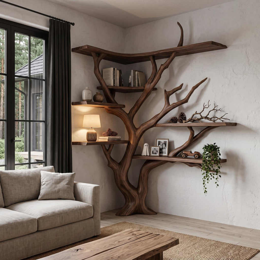 Modern Corner Tree Bookshelf With Asymmetrical Shelves For Living Room SINLHATB777