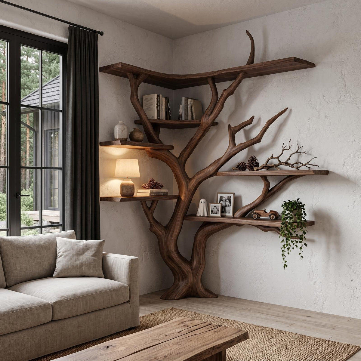 Modern Corner Tree Bookshelf With Asymmetrical Shelves For Living Room SINLHATB777