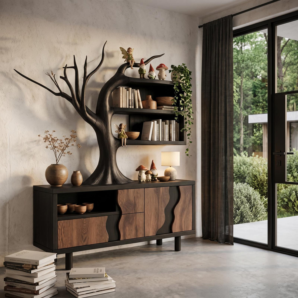 Modern Cabinet With Integrated Tree Branch Design For Living Room