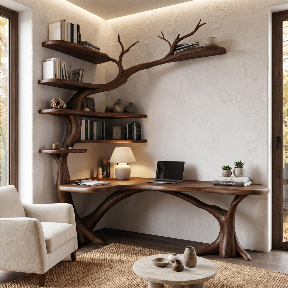 Sculptural Tree Desk With Handcrafted Solid Wood Design For Home Office