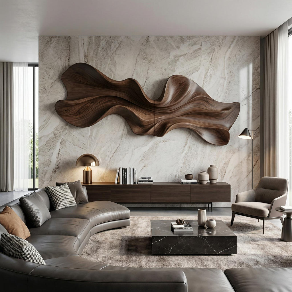 Modern Sculptural Wood Wall Decor, Handcrafted Abstract 3D Wooden Wall Art Panel for Office and Home Living Room