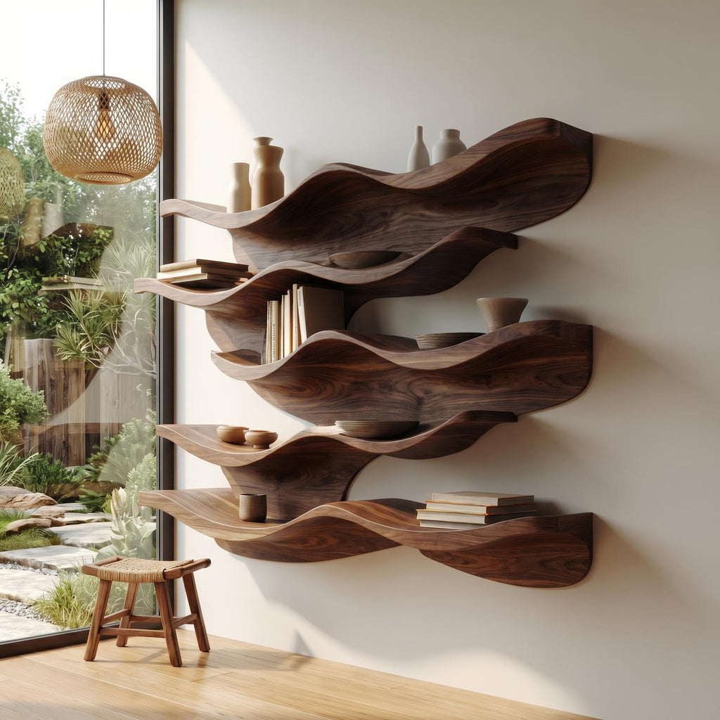 Sculptural Wave Wall Mounted Bookshelf For Living Room And Bedroom