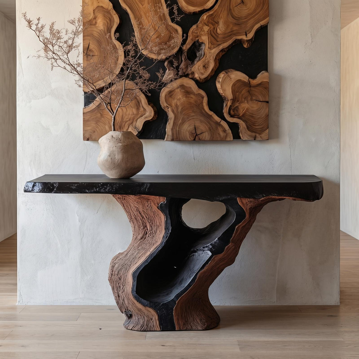 Spry Interior Sculptural Tree Root Console Table, Rustic Natural Solid Wood Entryway Table & Living Room Credenza, SINLHACS567