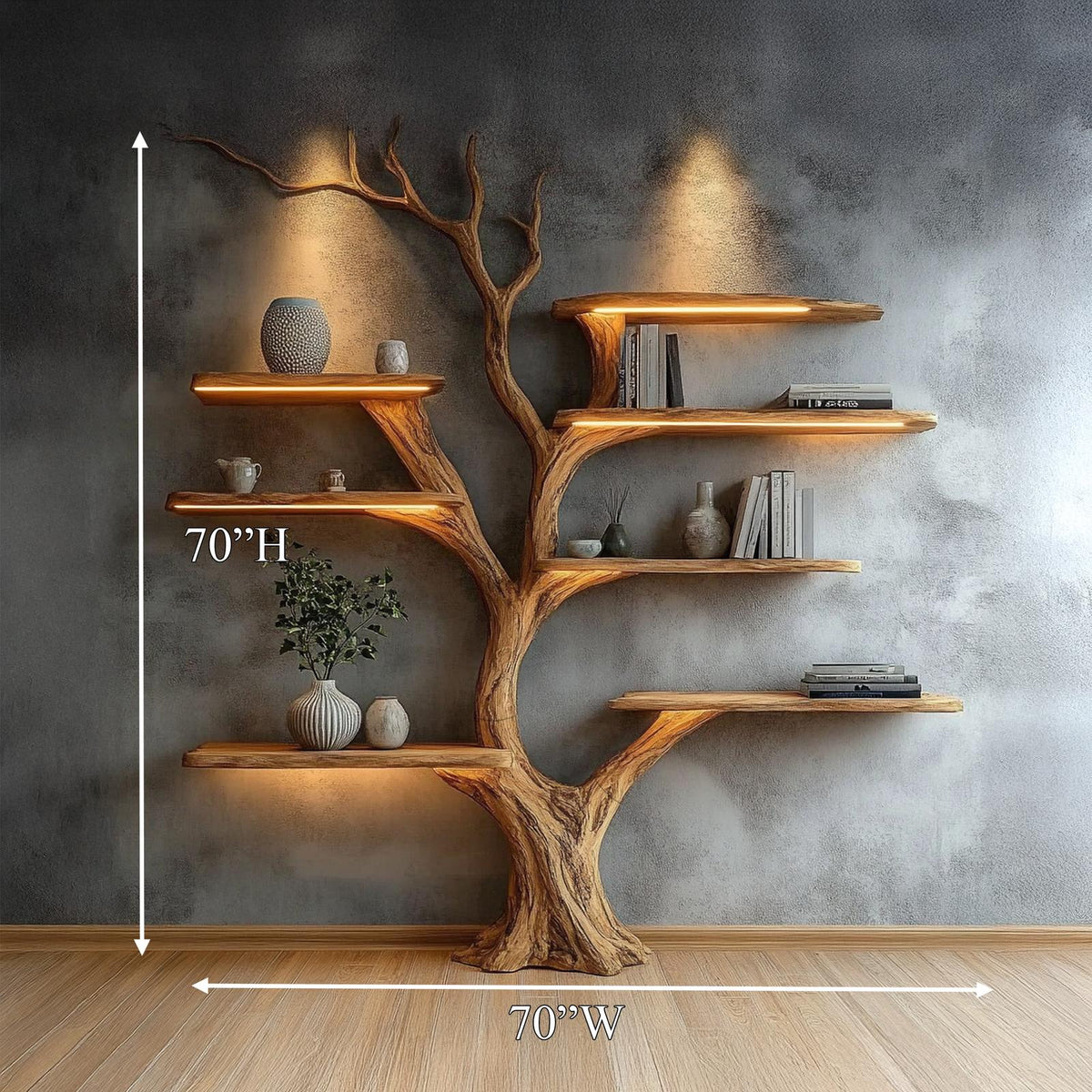 Rustic Sculptural Tree Bookshelf, Wall Mounted Wood Branch Bookcase, Statement Living Room Wall Art Feature
