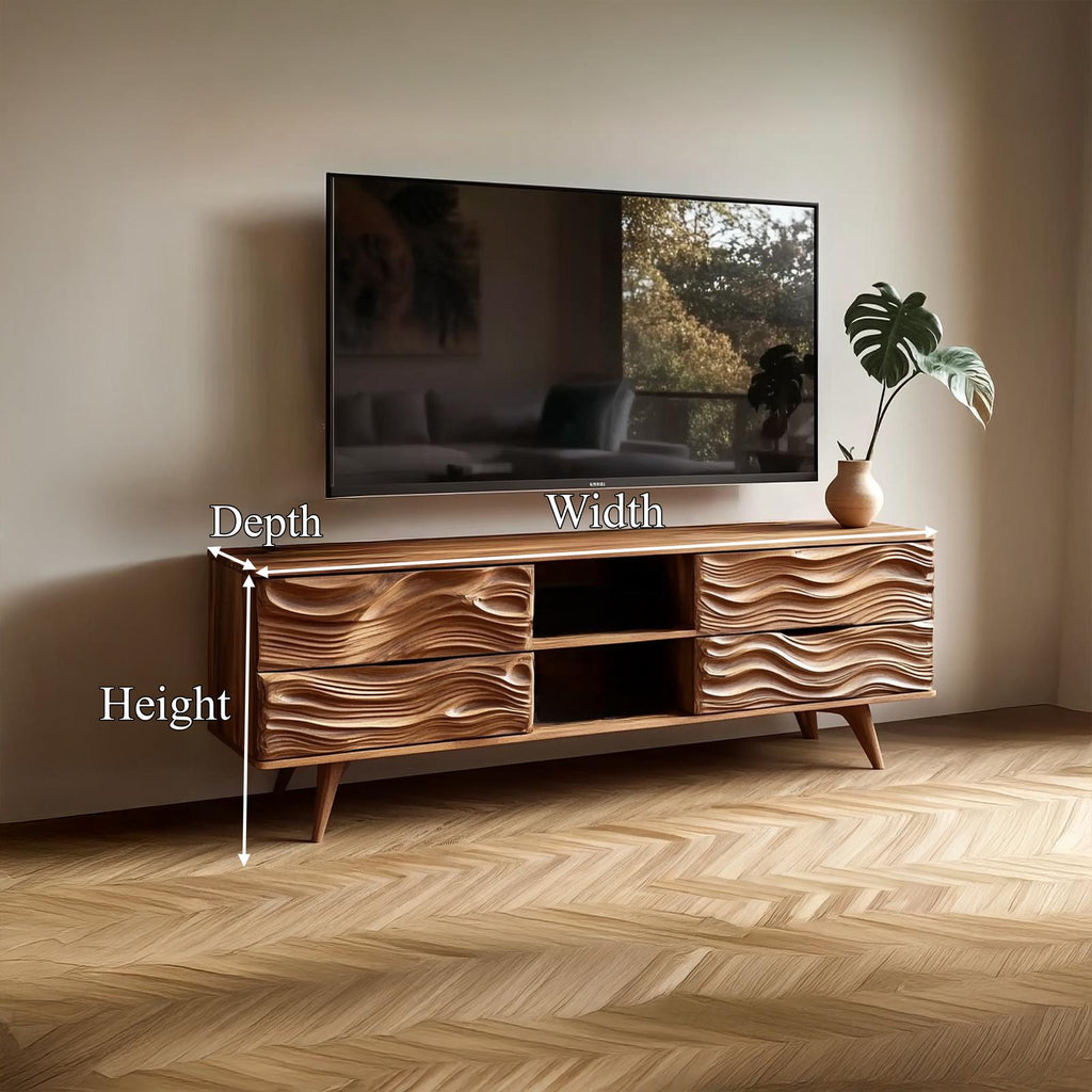 Mid Century Organic Modern TV Stand, Solid Wood Living Room Media Console & Office Storage Cabinet, Model