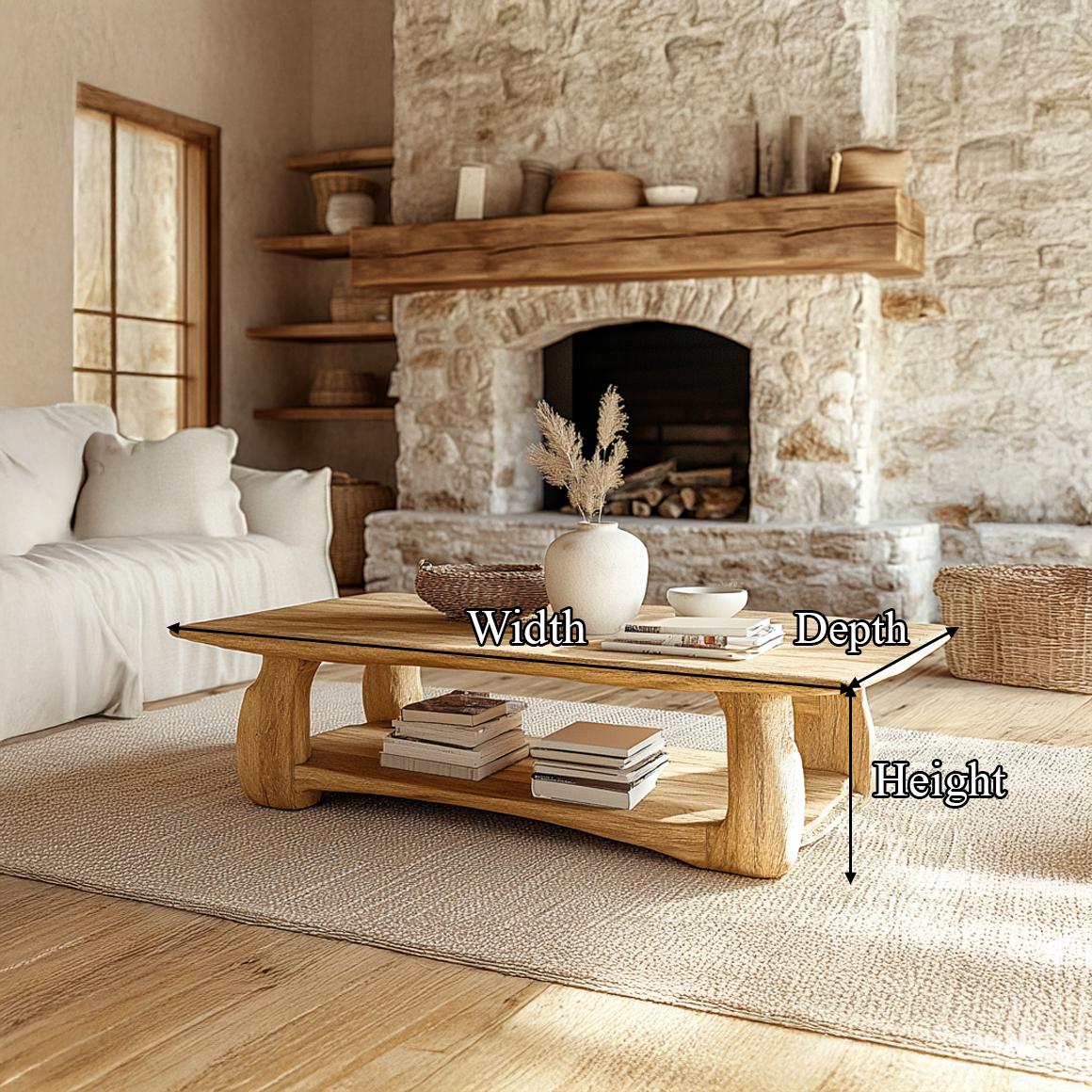 Rustic Scandinavian Coffee Table, Solid Wood Mid-Century Modern Minimalist Low Centerpiece Table for Living Room, Den