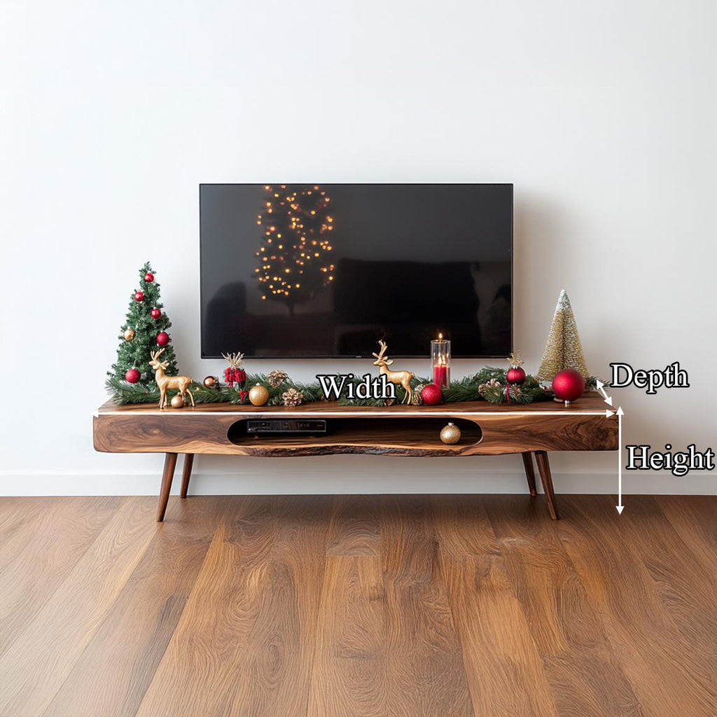 Mid-Century Wooden TV Stand, Modern Solid Hardwood Media Console, Low Profile Television Credenza for Living Room