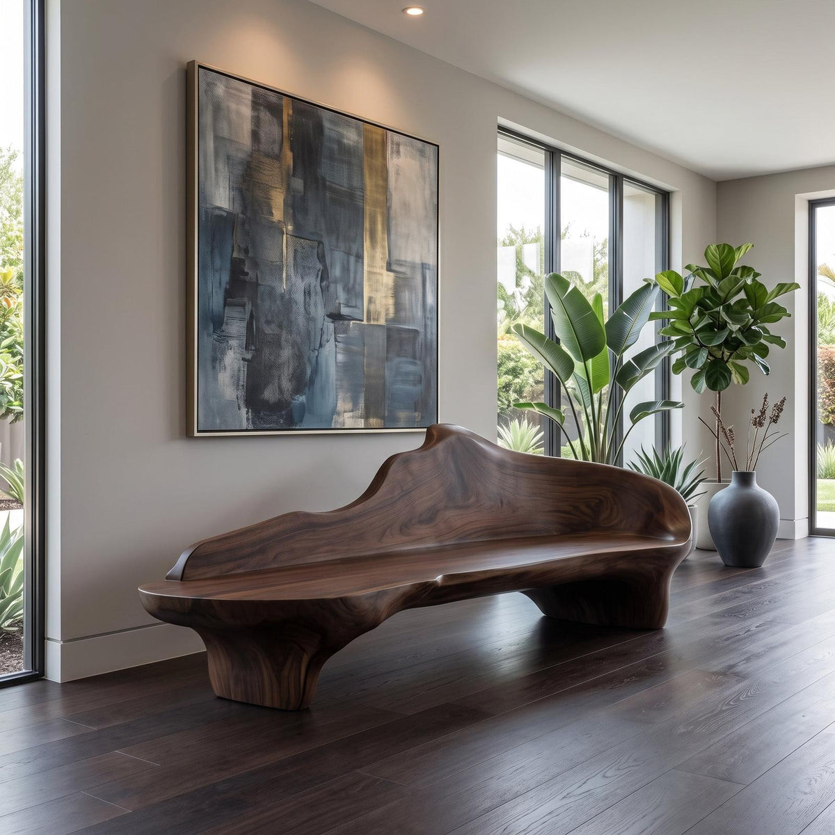 Sculptural Solid Wood Bench with Organic Design, Handcrafted Accent Seating for Living Room, Entryway & Bedroom