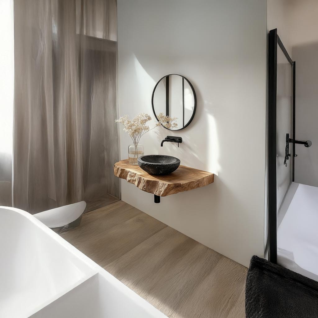 Mid-Century Floating Shelf Vanity, Solid Wood Bathroom Single Sink Countertop, Washroom Console Support Shelf