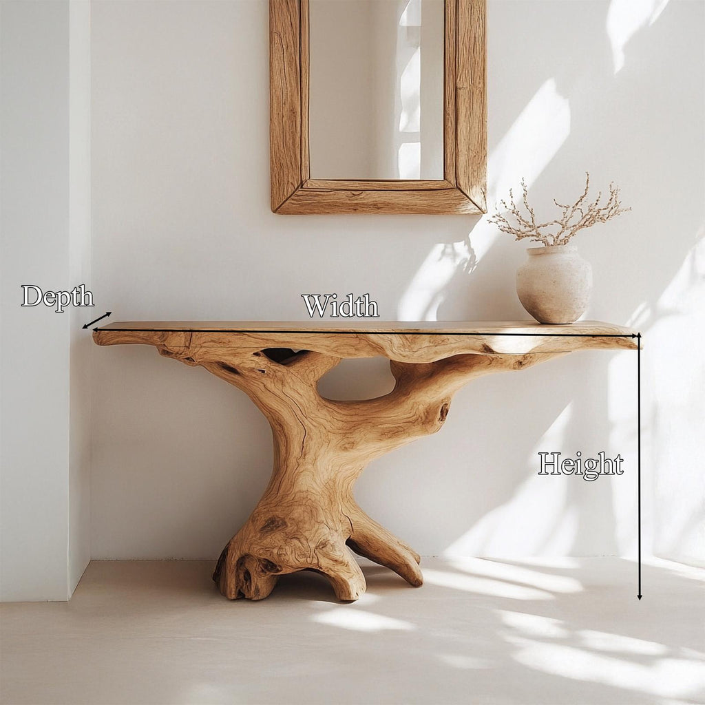 Mid Century Modern Console Table, Natural Solid Wood Entryway Foyer Table, Sleek Behind Sofa Hallway Accent Stand
