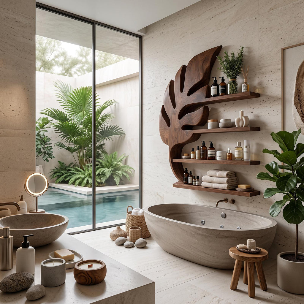 Modern Wooden Leaf Bathroom Shelf For Bathroom Interior