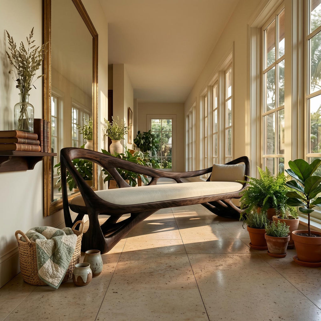 Contemporary Solid Wood Bench Family Room