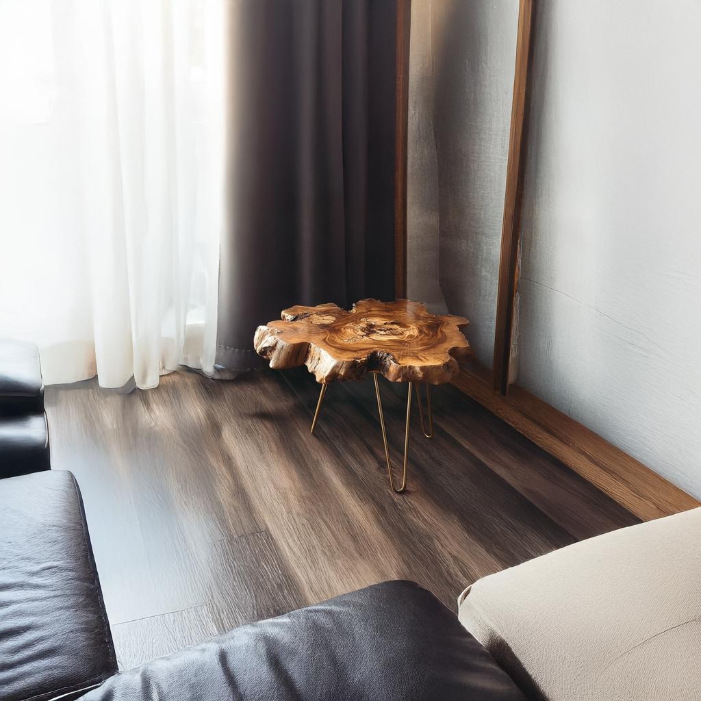 Rustic Solid Wood End Table, Side Accent Table with Metal Legs for Living Room & Home Office, Handcrafted Furniture
