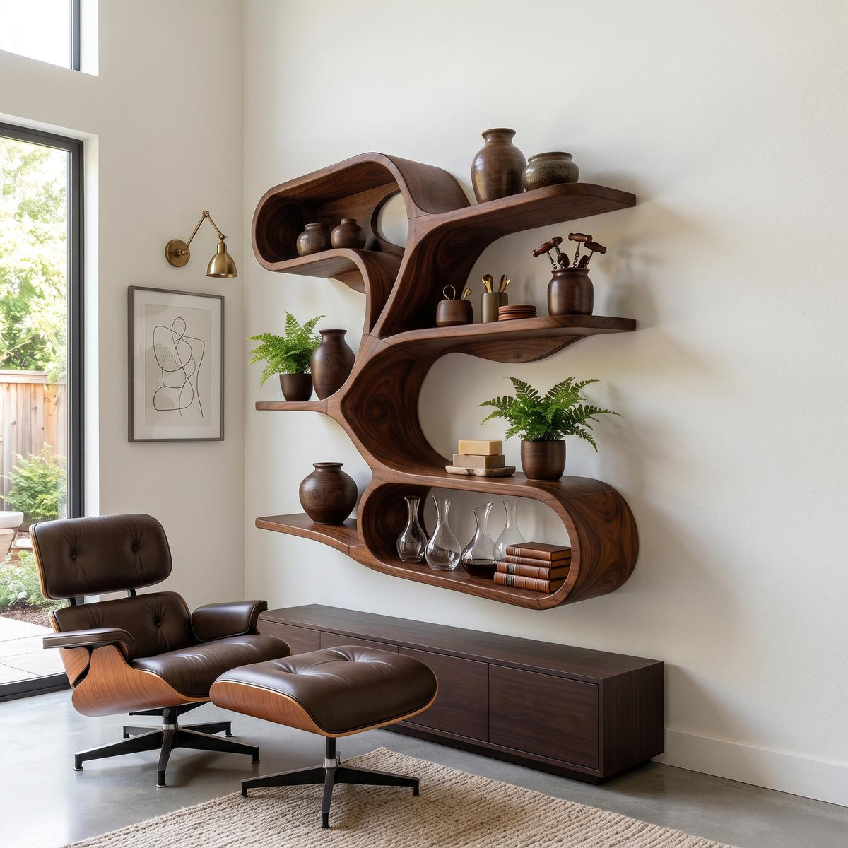 Organic Sculptural Wooden Wall Shelves for Kitchen