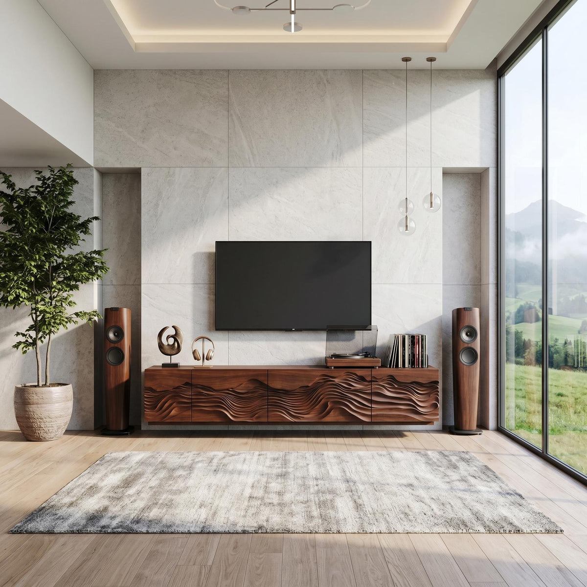 Mid Century Modern TV Stand Table, Handcrafted Solid Wood Media Storage Console for Living Room Entertainment