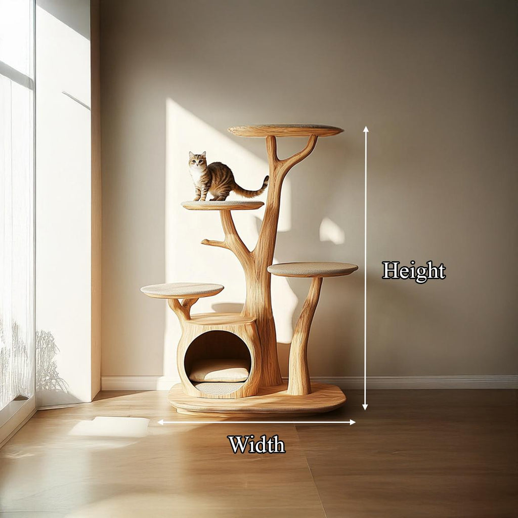 Rustic Cat Tree Stand Living Room Pet Furniture With House