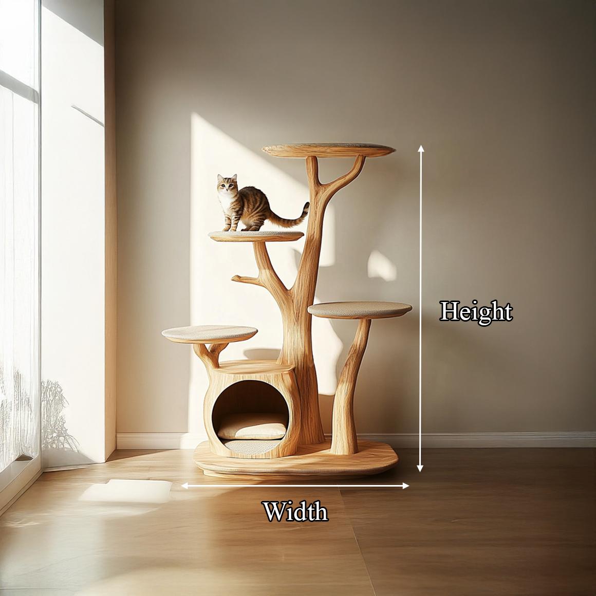 Rustic Cat Tree Stand Living Room Pet Furniture With House SINLSATT059