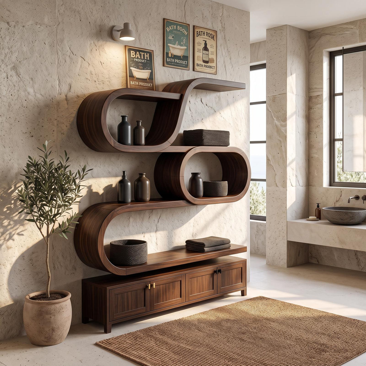 Modern Organic Wall Mounted Display Shelves for Entryway